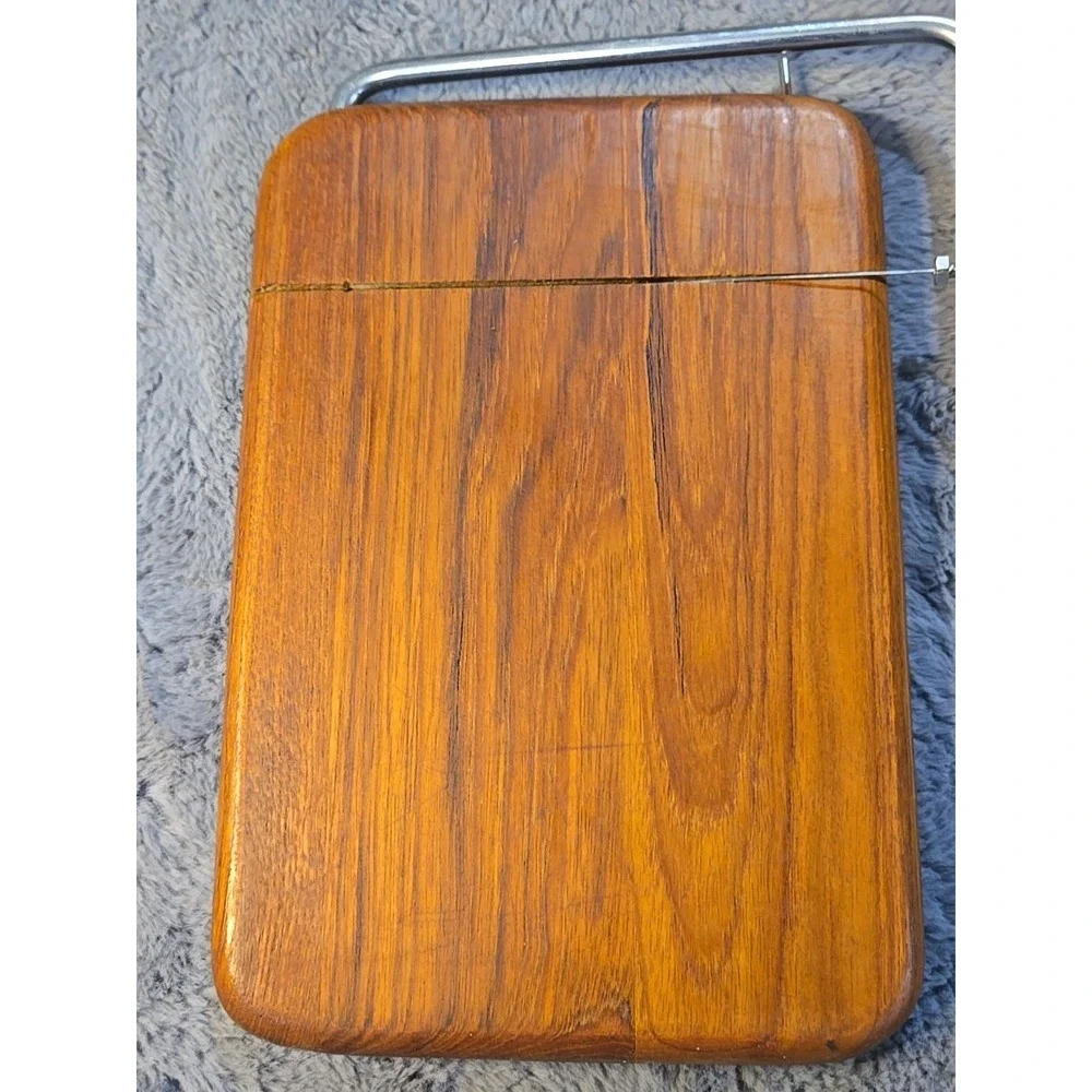 Good‎ Wood Genuine Teak Wire Cheese Slicer Cutting Board MCM Charcuterie 10